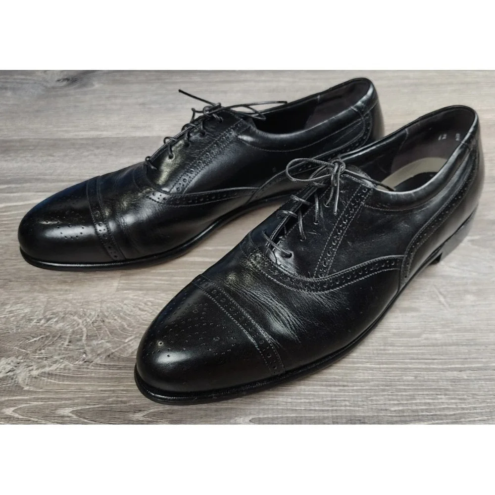 Easy Spirit Men 12 Black Leather Cap Toe‎ Oxford Brogue Dress Shoes Lace USA